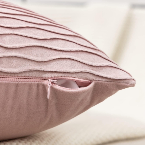 Set of 2 Petal Pink Soft Ripple Corduroy Velvet Pillow Covers Throw Pillows New - Picture 8 of 13